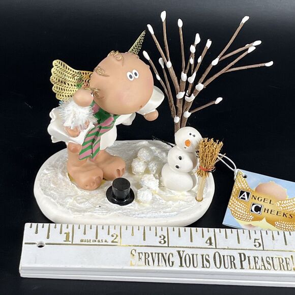 Vintage Kirk's Kritters Angel Cheeks Christmas Figurine With Snowman 2001 - Picture 6 of 15